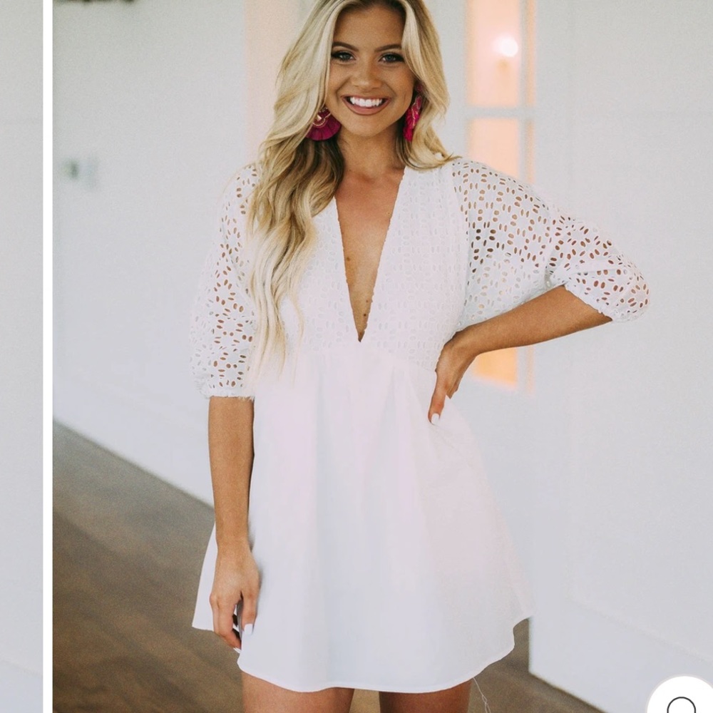 Deep V Eyelet Romper- White S
